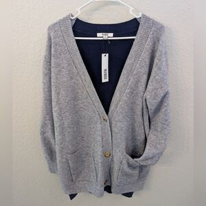 BB Dakota STEVE MADDEN Size Large Colorblock Gray Blue Button-Down Cardigan NEW